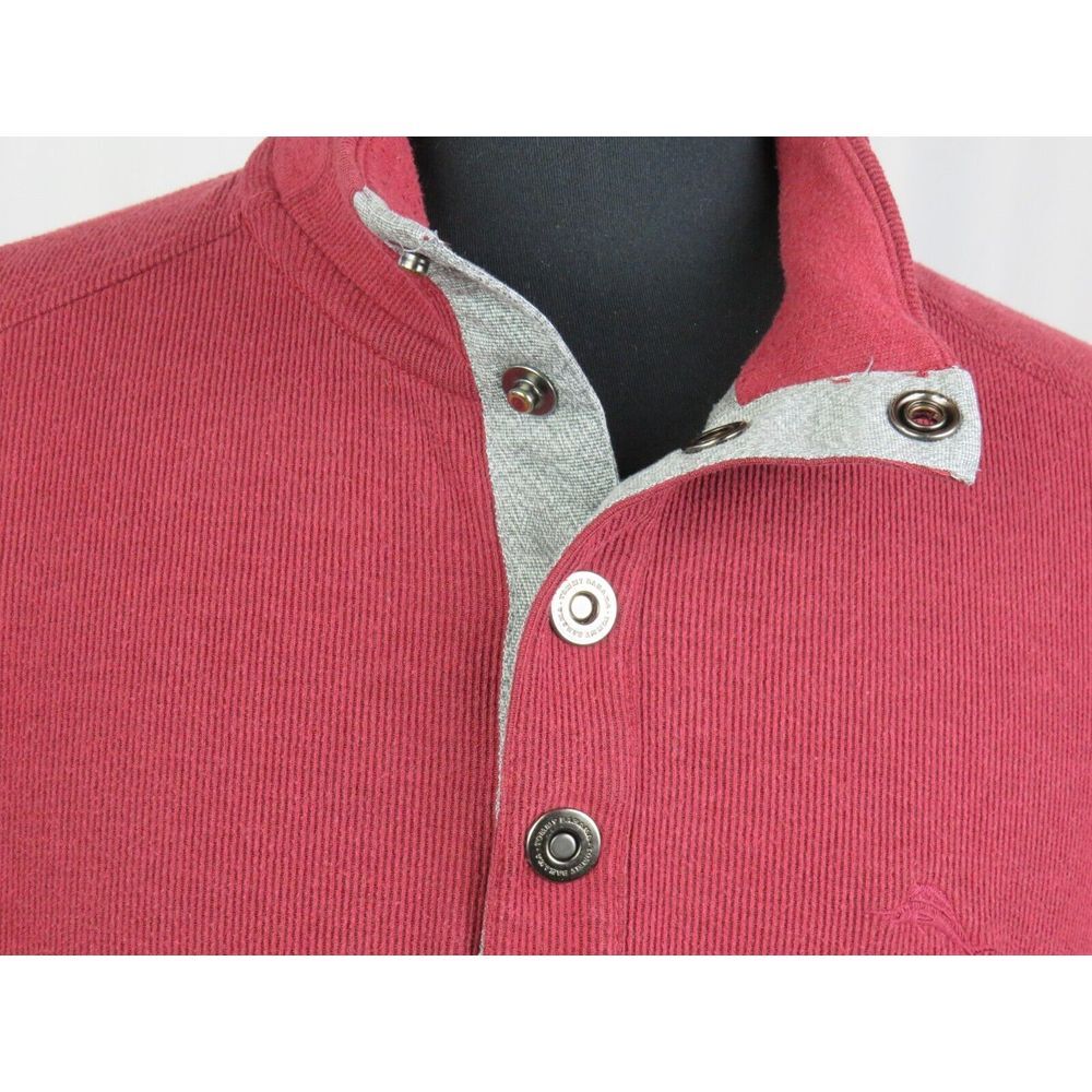 Men's Tommy Bahama Cotton Blend Knit Red Collared Snap Sweater Medium - Picture 4 of 6